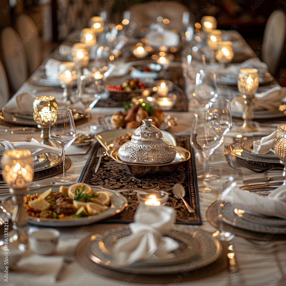 Traditional eid feast dinning table setting Traditional eid feast dinning table setting