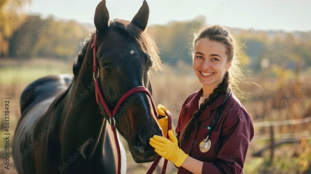 Obraz premium The veterinarian with horse