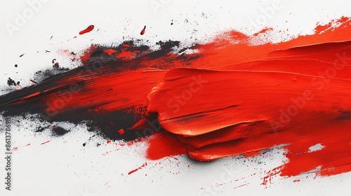 Black-red paint smeared with a brush and smudges on a white background