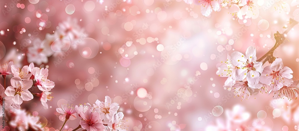 Fototapeta premium Springtime cherry blossom background with copy space image for a banner.