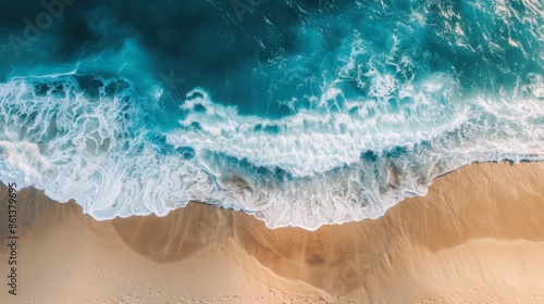 Waves with beach background top view. Holidays illustration generated by ai