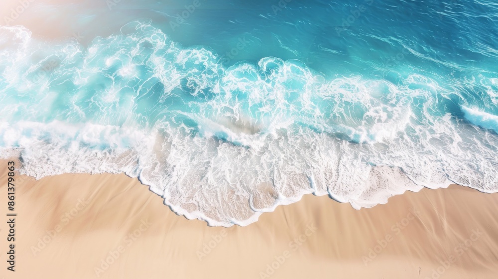 Fototapeta premium Waves with beach background top view. Holidays illustration generated by ai