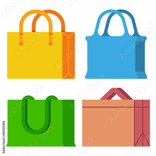 Reusable bags vector cartoon set isolated on a white background.