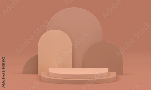 Brown pastel 3d podium pedestal mock up for cosmetic product show realistic vector illustration
