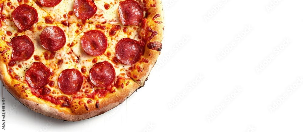 Homemade pizza on a white backdrop with room for text or graphics; appetizing and inviting. copy space available Homemade pizza on a white backdrop with room for text or graphics; appetizing and inviting. copy space available