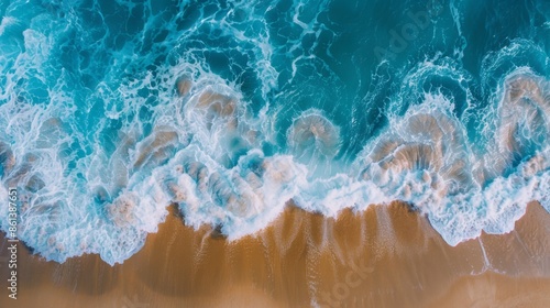 Waves with beach background top view. Holidays illustration generated by ai