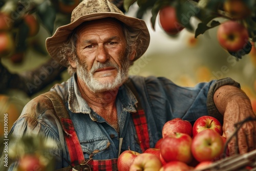 Farmer harvesting apples Generative AI © València