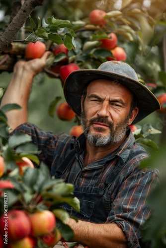 Farmer harvesting apples Generative AI