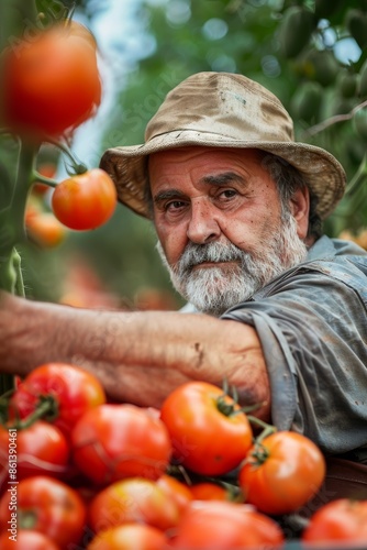 Farmer harvesting tomatoes Generative AI