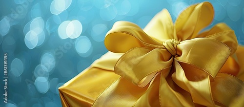 Yellow bow adorns a gift box with copy space image. © Gular