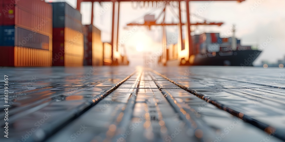Symbolic Image of a Cargo Ship Unloading Containers at Port, Representing Economic Trade and Global Commerce. Concept Global trade, Container shipping, Cargo logistics, Economic commerce Symbolic Image of a Cargo Ship Unloading Containers at Port, Representing Economic Trade and Global Commerce. Concept Global trade, Container shipping, Cargo logistics, Economic commerce