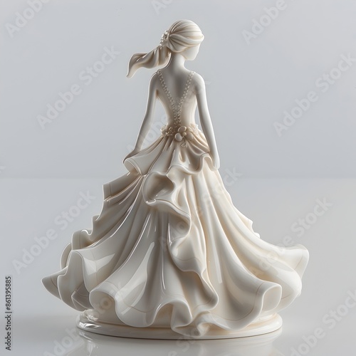 Elegant White Porcelain Figurine Showcasing Intricate Details on Isolated Background