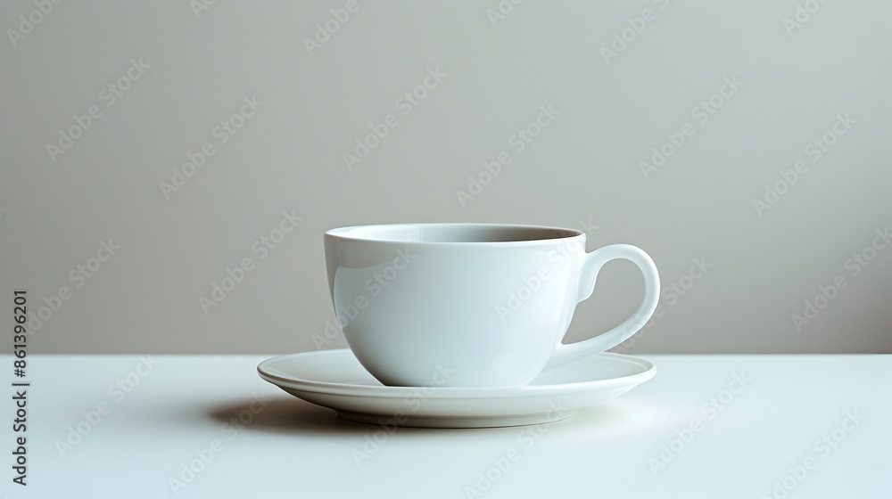 Minimalist White Teacup and Saucer on Isolated Background for Clean Design Concept Minimalist White Teacup and Saucer on Isolated Background for Clean Design Concept
