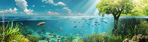 A detailed image of a thriving ecosystem suddenly impacted by unexpected climate change photo