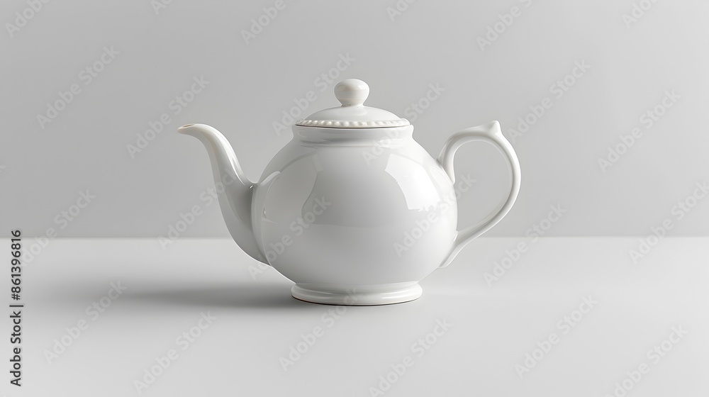 Classic White Teapot with Delicate Handle on Isolated White Background Classic White Teapot with Delicate Handle on Isolated White Background