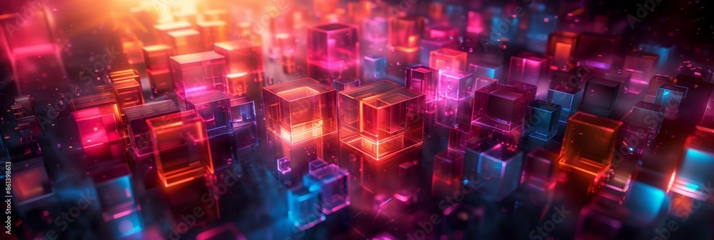 Colorful abstract image of glowing glass blocks. AI generated Colorful abstract image of glowing glass blocks. AI generated