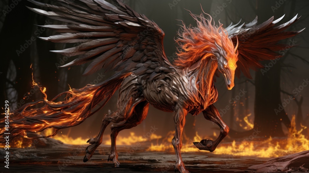 Fototapeta premium rooster in the fire