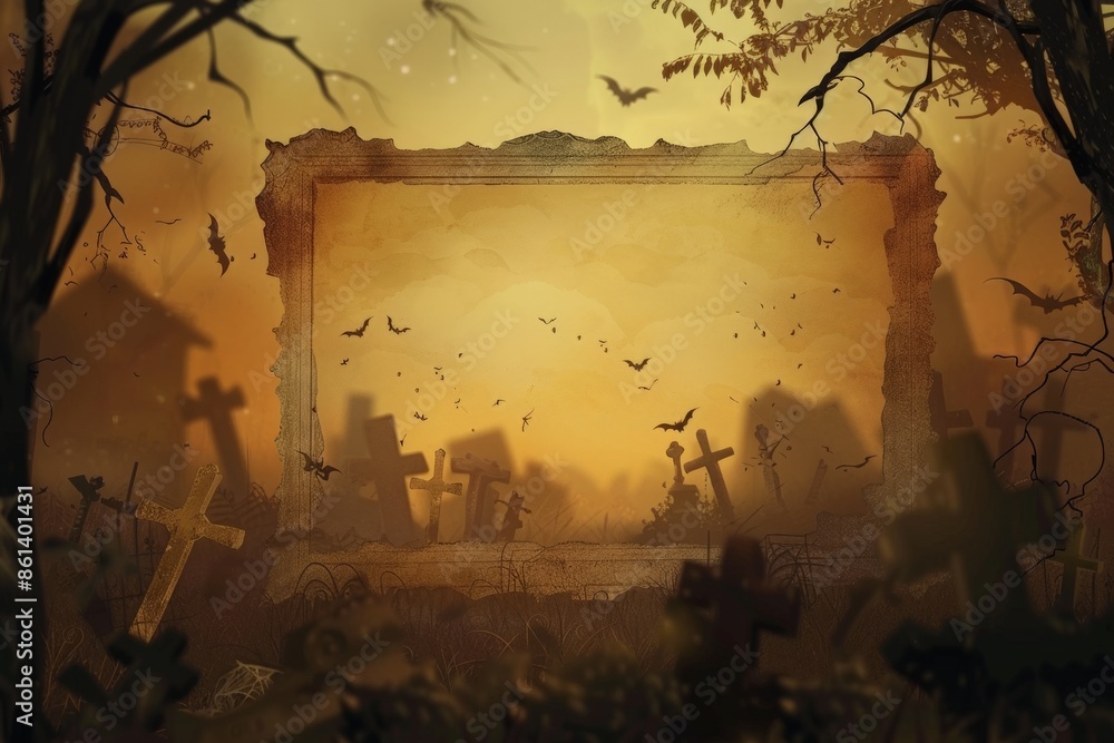 Fototapeta premium Halloween Cemetery Frame.