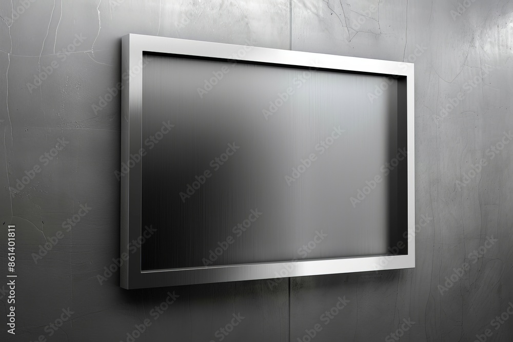 Empty Silver Frame on a Grey Wall. Empty Silver Frame on a Grey Wall.