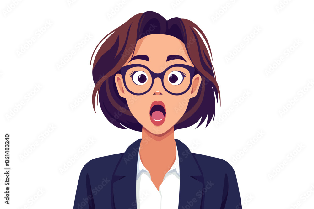 Shocked woman in business suit in glasses portrait isolated vector style Shocked woman in business suit in glasses portrait isolated vector style