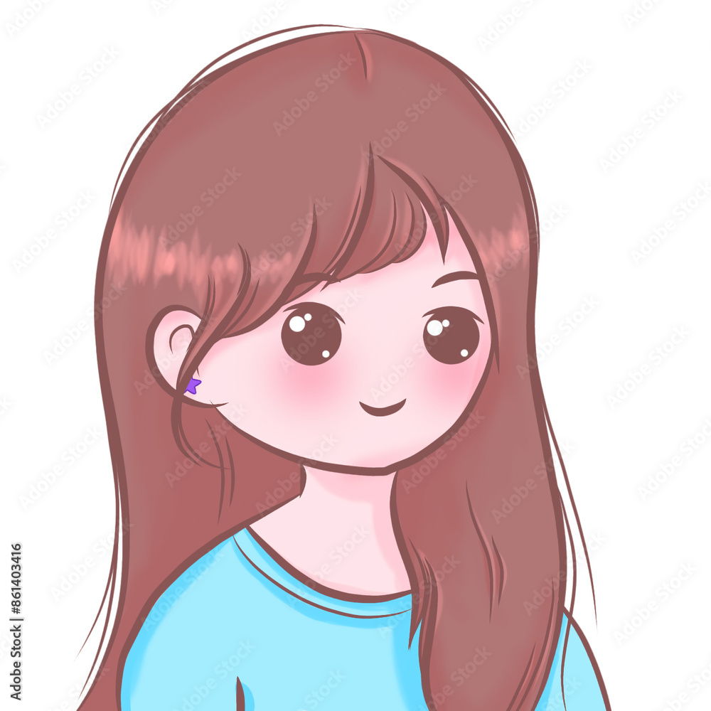 Portrait of a beautiful young girl with long hair wearing a light blue shirt Portrait of a beautiful young girl with long hair wearing a light blue shirt