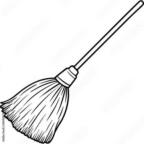 Elegant vector broom outline icon for cleaning-themed designs
