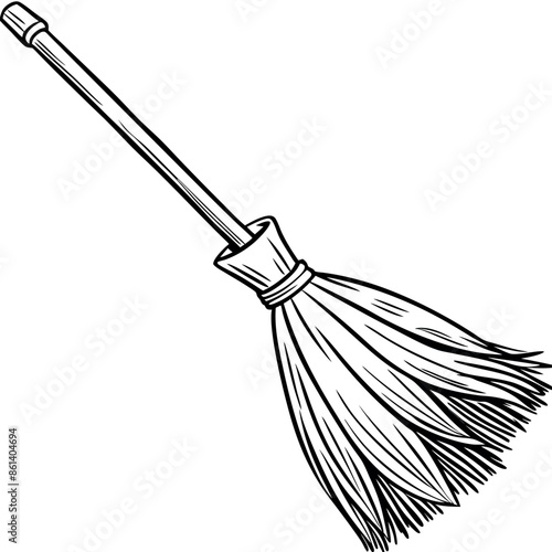 Elegant vector broom outline icon for cleaning-themed designs
