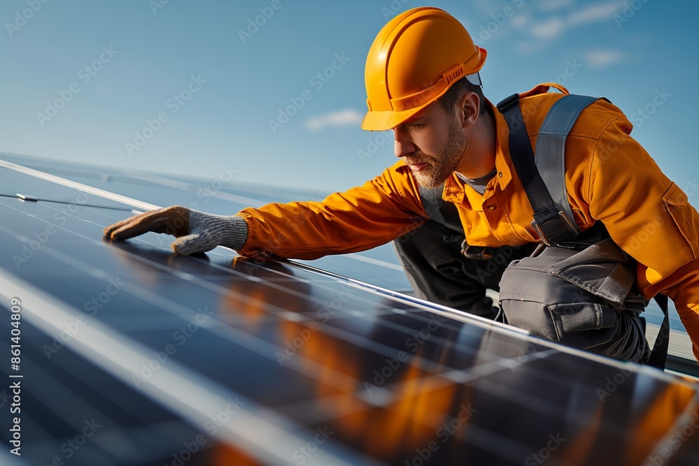 Solar Panel Installation by Professional Engineer Under Bright Sun, Renewable Energy Solar Panel Installation by Professional Engineer Under Bright Sun, Renewable Energy