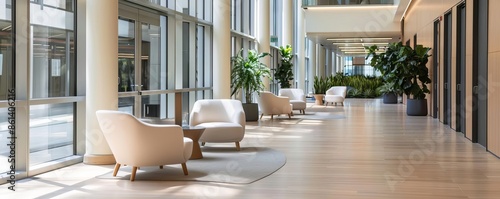 Wallpaper Mural Modern office building lobby with simple seating, neutral colors, and plenty of natural light, emphasizing professional minimalism Torontodigital.ca