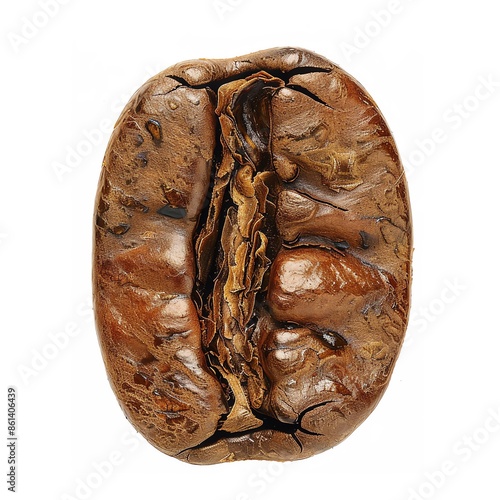 Cross-section of a Coffea canephora coffee bean, detailed and isolated on white photo