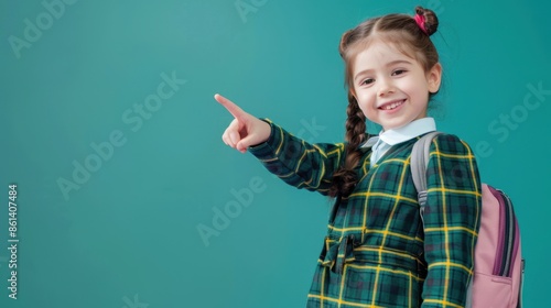 The schoolgirl in uniform pointing