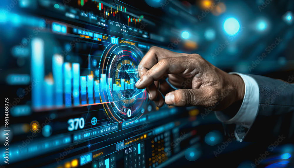 holographic financial graph, bar charts, and numerical statistics to emphasize growth and analysis. holographic financial graph, bar charts, and numerical statistics to emphasize growth and analysis.