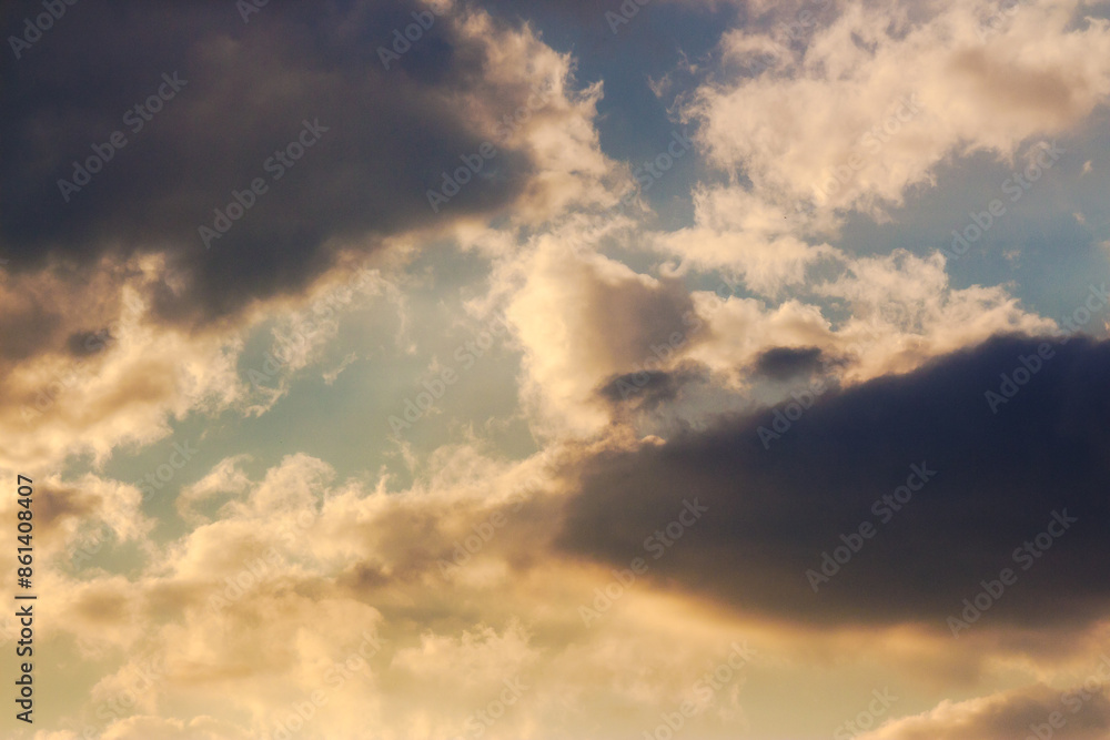 Fototapeta premium cloudy weather meteorology background. cumulus clouds on the blue sky blown by the wind. air pressure change