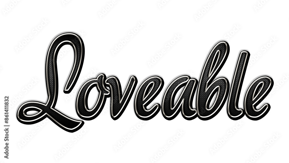 black metal 3d design of word Loveable on white background. black metal 3d design of word Loveable on white background.