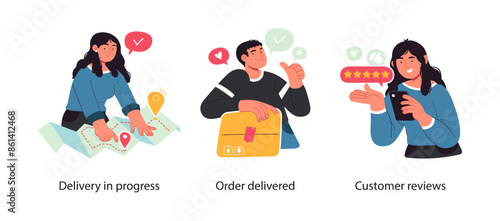 Online shopping and E-commerce. Delivery concept set. Visual stories collection