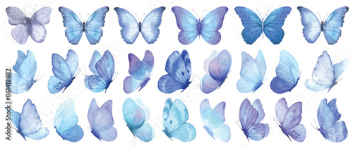 Butterfly collection. Watercolor illustration. Colorful Butterflies clipart set. Baby shower design elements. Party invitation, birthday celebration. Spring or summer decoration