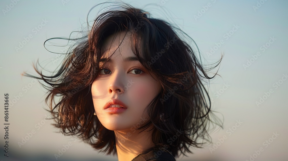 beautiful korean woman with short haircut styling beautiful korean woman with short haircut styling
