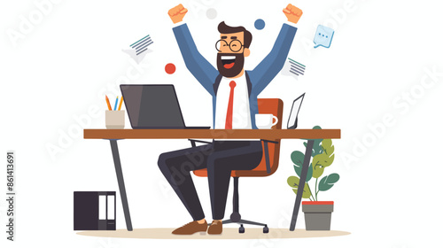 Ecstatic Businessman Character Celebrates Success