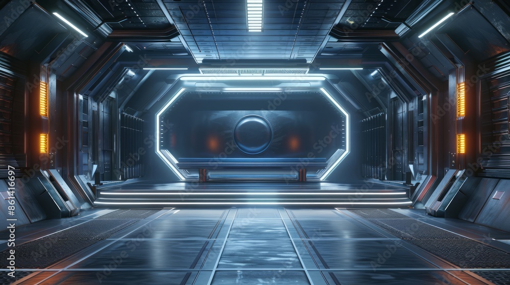 Futuristic Sci-Fi Corridor with Blue and Orange Lighting Futuristic Sci-Fi Corridor with Blue and Orange Lighting