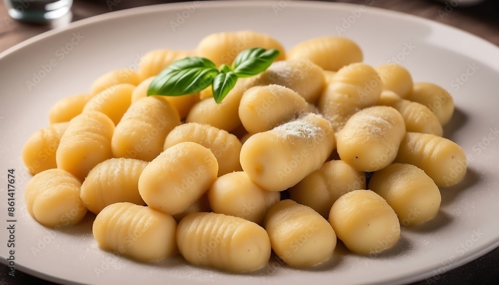Gnocchi made of potato in a plate, Italian food, digital illustration created with generative ai. Gnocchi made of potato in a plate, Italian food, digital illustration created with generative ai.