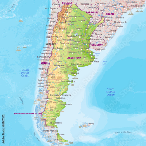 Physical political map of Argentina