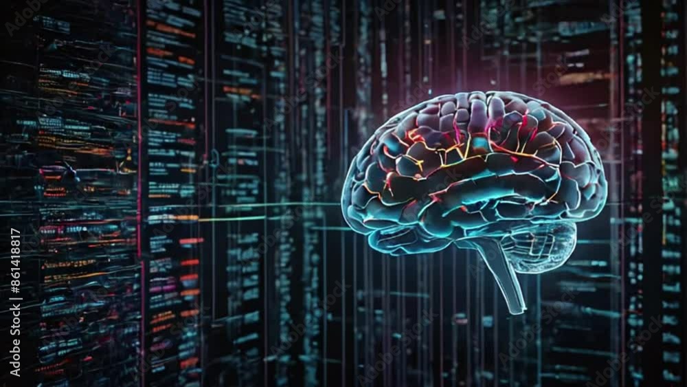 Brain-Computer Interface Technology. A holographic brain scan on a ...