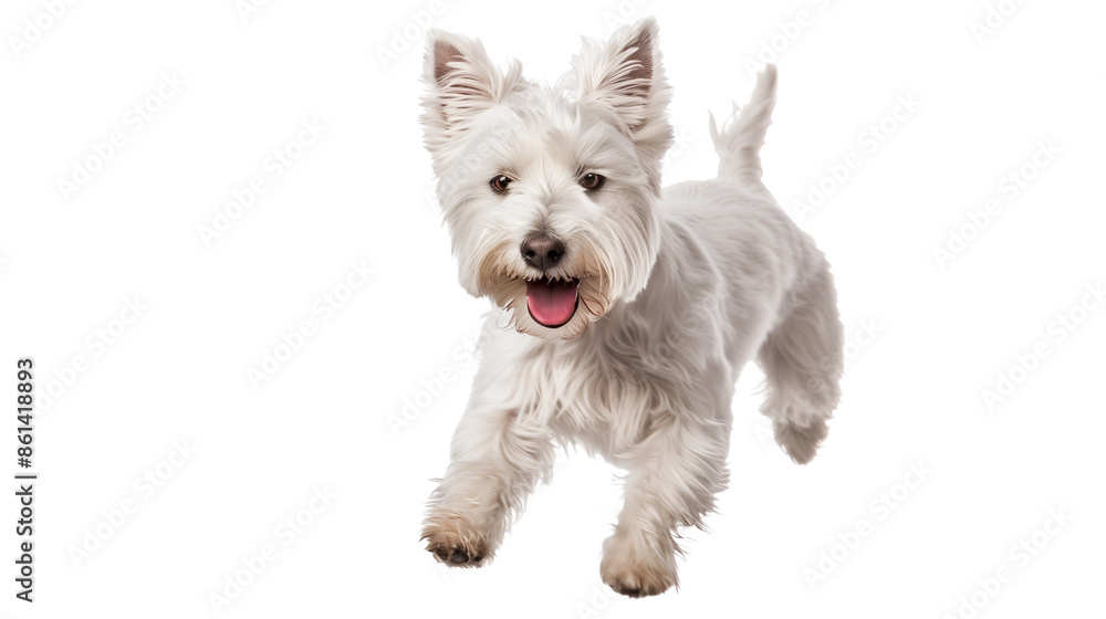 Full body shot of West Highland White Terrier dog, running happily, smiling. Full body shot of West Highland White Terrier dog, running happily, smiling.