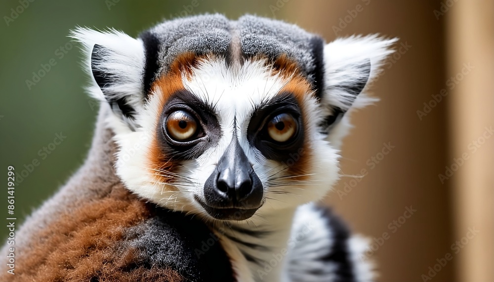 Obraz premium Portrait of a Lemur Catta, Ring tailed lemure sitting on a roof, digital illustration created with generative ai.