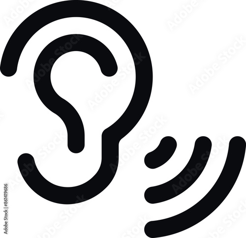 Black linear bubble with ear like whisper. concept of easy rumors spread and impact on the listener. flat stroke style trend modern lineart logotype graphic art design isolated on white background