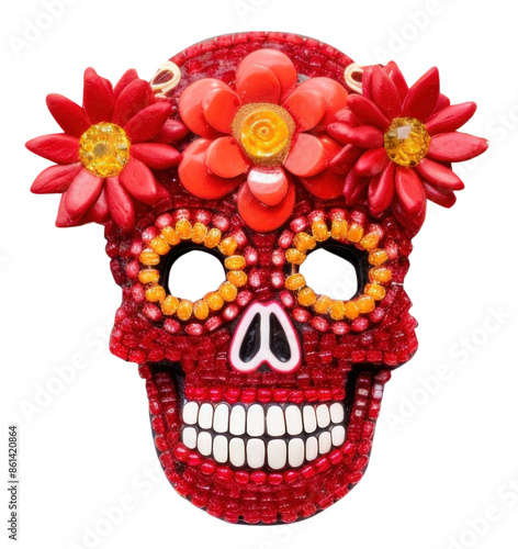 PNG Skull with flower brooch white background representation. © Rawpixel.com
