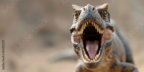 Le TRex en colère rugit et se déchaîne révélant sa sauvagerie préhistorique. Concept Angry T-Rex, Roaring, Savage Beast, Prehistoric Fury, Unleashing Wildness photo