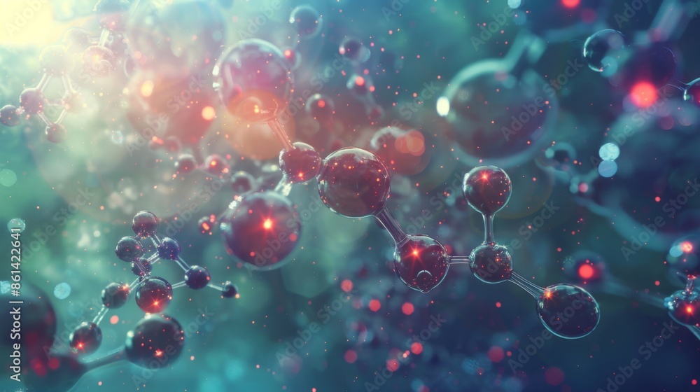 Visualization of ozone molecules and their structure, highlighting their chemical composition Visualization of ozone molecules and their structure, highlighting their chemical composition