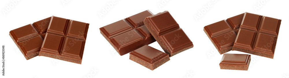Set of Broken Chocolate Bars, isolated on transparent background Set of Broken Chocolate Bars, isolated on transparent background