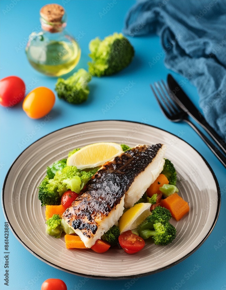 grilled black cod fish served with salad grilled black cod fish served with salad